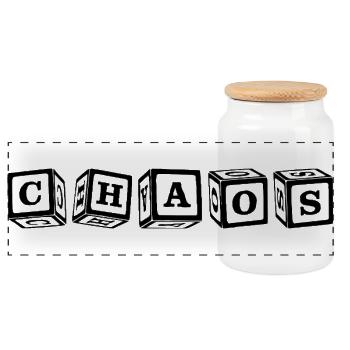 Chaos – Eye-catching 3D cube letter design - Panoramic Cookie Jar with Wooden Lid - white - Front