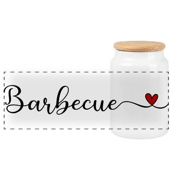 Barbecue-süßes Typografie-Design mit Herz - Panorama Keksdose mit Holzdeckel - Weiß - Vorne