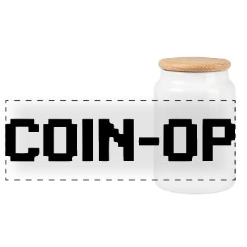 Coin Op Pixel Schriftzug - Panorama Keksdose mit Holzdeckel - Weiß - Vorne