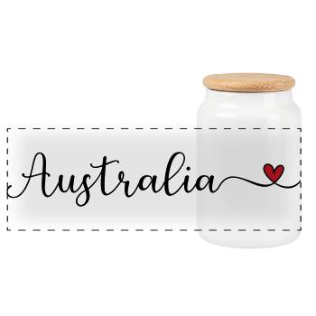Australia Australien Schriftzug mit Herz - Panorama Keksdose mit Holzdeckel - Weiß - Vorne
