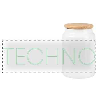 Techno Musik Schriftzug - Panorama Keksdose mit Holzdeckel - Weiß - Vorne