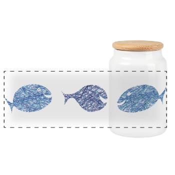 Scribblefisch Blau Muster Kulifisch - Panorama Keksdose mit Holzdeckel - Weiß - Vorne