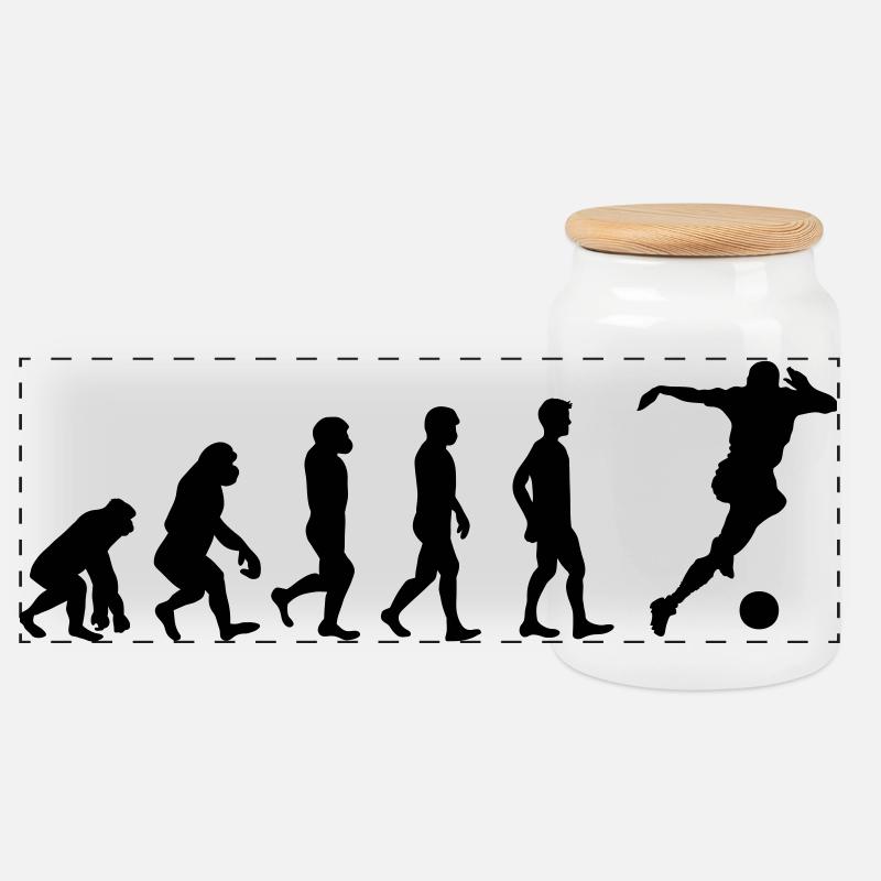 Fussballer Evolution - Panorama Keksdose mit Holzdeckel - Weiß