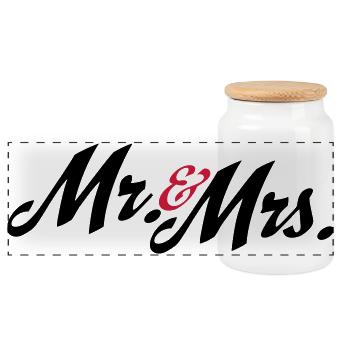 Super design pour les jeunes mariés, M. et Mme - Boîte à biscuits avec couvercle en bois - blanc - Devant