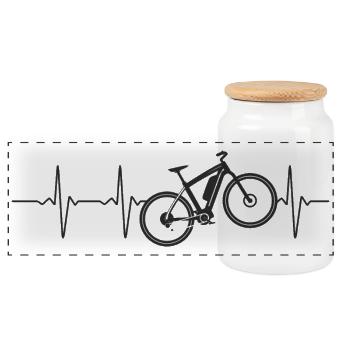 E-Bike ECG Fitness Bike Electric Bike Heartbeat - Panoramic Cookie Jar with Wooden Lid - white - Front