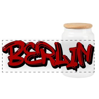 Berlin Graffiti Style - Panoramic Cookie Jar with Wooden Lid - white - Front