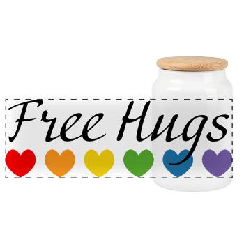 Regenbogenherzchen LGBT tshirt queer Free Hugs - Panorama Keksdose mit Holzdeckel - Weiß - Vorne