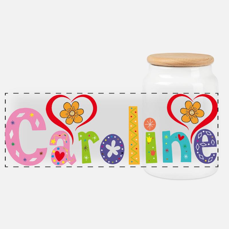 Personalisierter Caroline-Name - Panorama Keksdose mit Holzdeckel - Weiß