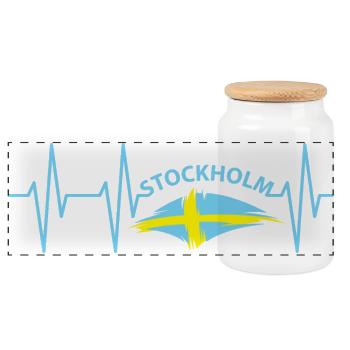 pouls battement de coeur stockholm Suède symbole icône - Boîte à biscuits avec couvercle en bois - blanc - Devant