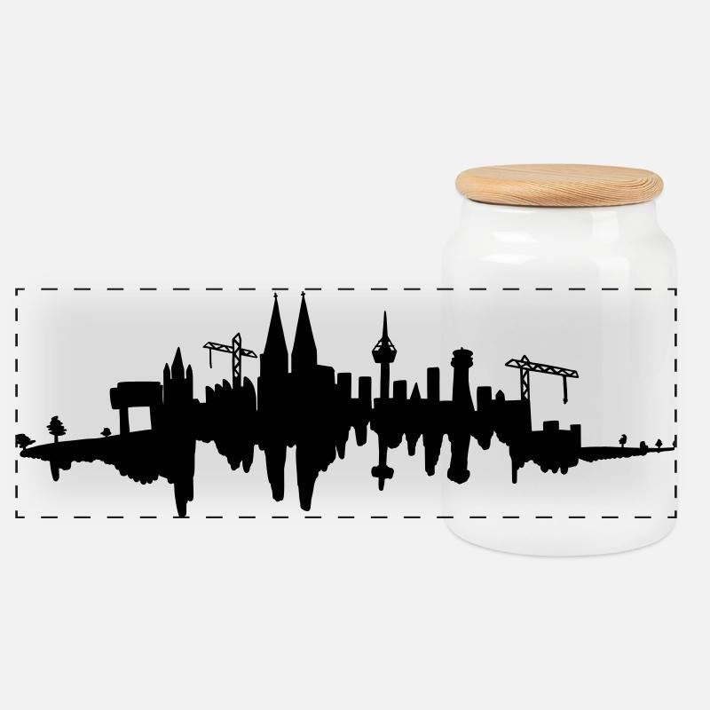 Kölner Skyline - Panorama Keksdose mit Holzdeckel - Weiß