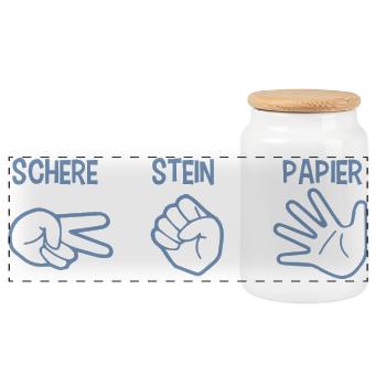 Schere Stein Papier Spiel Handspiel Silhouette - Panorama Keksdose mit Holzdeckel - Weiß - Vorne