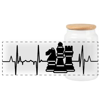 Chess Heart Line ECG - Panoramic Cookie Jar with Wooden Lid - white - Front