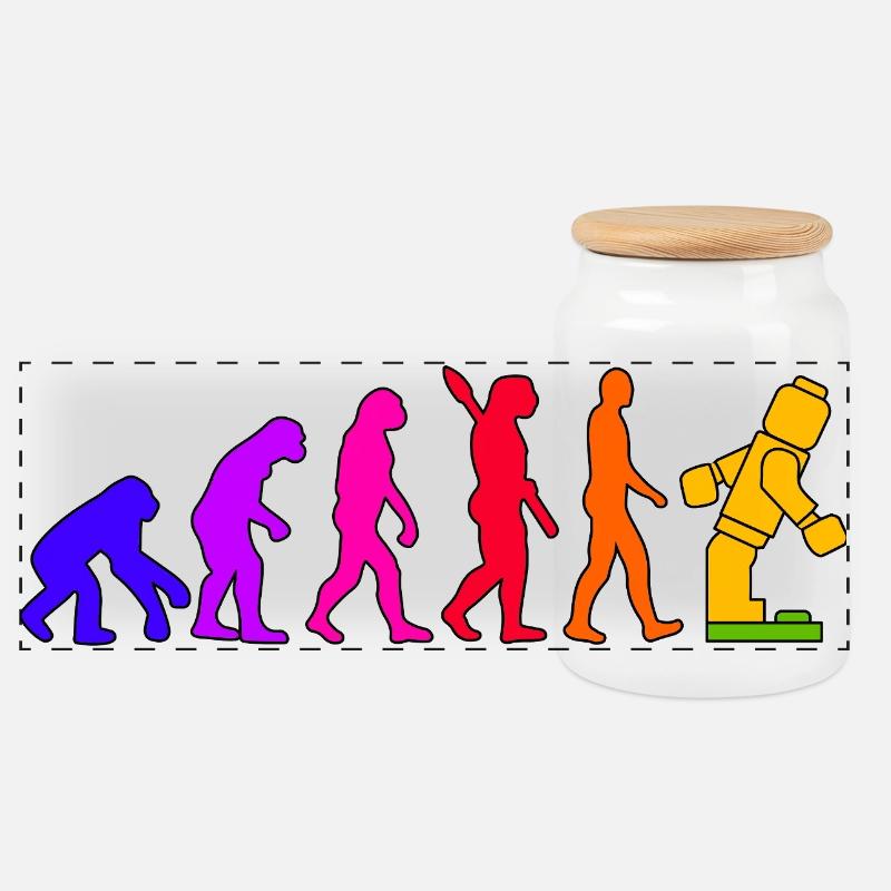 Klemmbaustein Evolution Menschheit Noppenbaustein - Panorama Keksdose mit Holzdeckel - Weiß