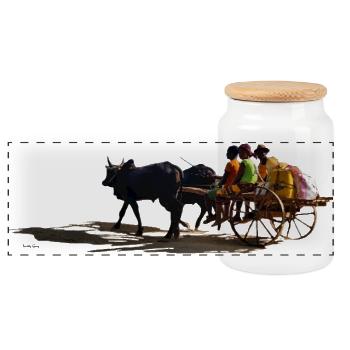 Carrosse africain à âne et passagers - Boîte à biscuits avec couvercle en bois - blanc - Devant
