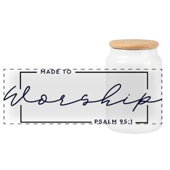 🙏Zum Gottesdienst gemacht – Psalm 95,1 Christliches T-Shirt - Panorama Keksdose mit Holzdeckel - Weiß - Vorne