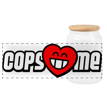 Cops love me (colors can be changed) - Panoramic Cookie Jar with Wooden Lid - white - Front