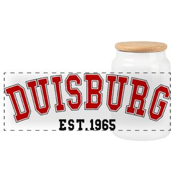 Duisburg Est. 1965 - Panorama Keksdose mit Holzdeckel - Weiß - Vorne