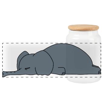 Lazy Elephant Nap Funny Sleepy Animal - Panoramic Cookie Jar with Wooden Lid - white - Front