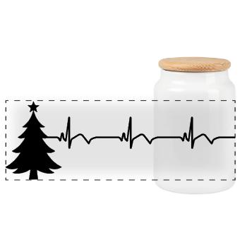 Christmas Tree ECG Heartbeat Christmas Ugly - Panoramic Cookie Jar with Wooden Lid - white - Front