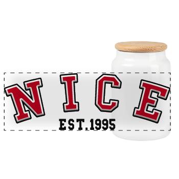 Nice, gegründet 1995 - Panorama Keksdose mit Holzdeckel - Weiß - Vorne