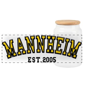 Mannheim Est 2005 - Panoramic Cookie Jar with Wooden Lid - white - Front