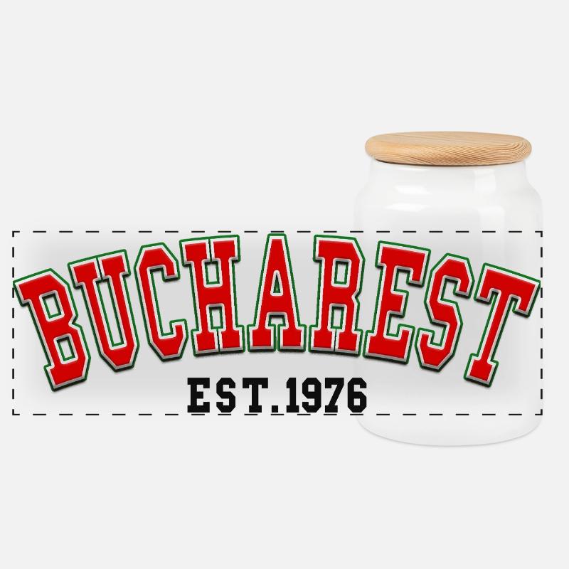 Bucarest Fondée en 1976 - Boîte à biscuits avec couvercle en bois - blanc