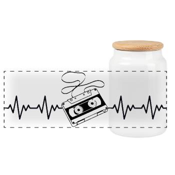 Kassette Retro EKG Herzschlag - Panorama Keksdose mit Holzdeckel - Weiß - Vorne