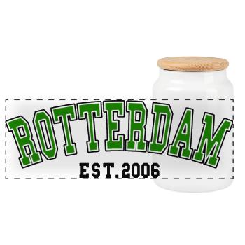 Rotterdam gegründet 2006 - Panorama Keksdose mit Holzdeckel - Weiß - Vorne