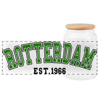 Rotterdam gegründet 1966 - Panorama Keksdose mit Holzdeckel - Weiß - Vorne