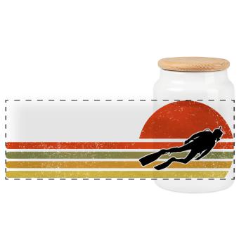 Retro Sunset Jump Figure - Panoramic Cookie Jar with Wooden Lid - white - Front