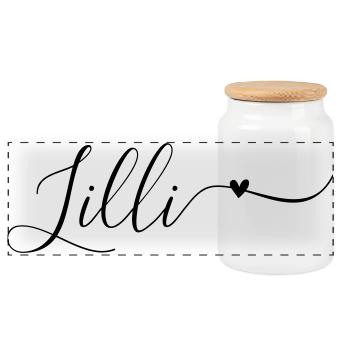Lilli Surname First Name Decorative - Panoramic Cookie Jar with Wooden Lid - white - Front
