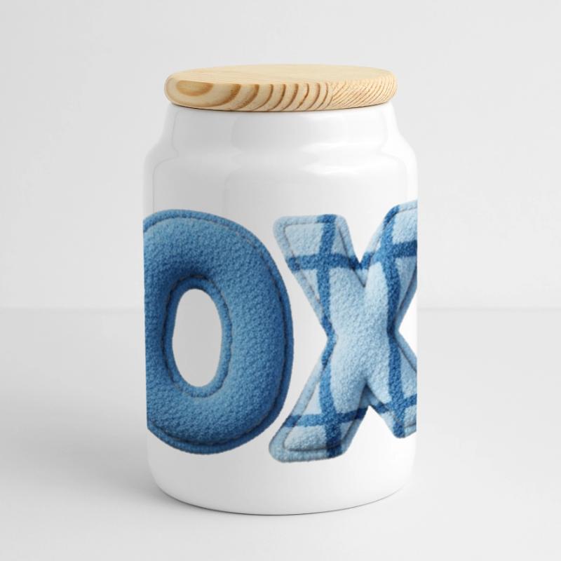 XOXO Patchwork Look with Fabric Look Panoramic Cookie Jar with Wooden Lid