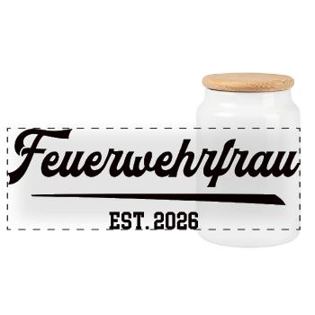 Firefighter 2026 Volunteer Fire Brigade Women FFW - Panoramic Cookie Jar with Wooden Lid - white - Front