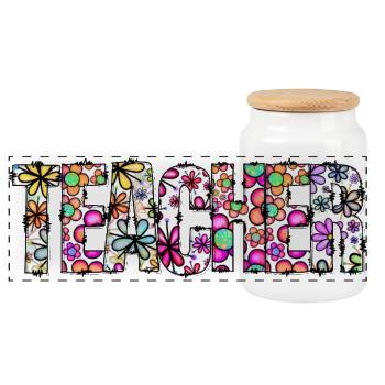 Floral Alphabet Bloom - Panoramic Cookie Jar with Wooden Lid - white - Front