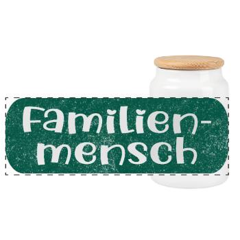 Familienmensch mit Herz - Panorama Keksdose mit Holzdeckel - Weiß - Vorne