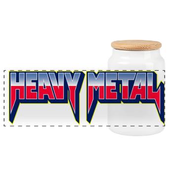 Heavy Metal 3D-Typografie-Logo - Panorama Keksdose mit Holzdeckel - Weiß - Vorne