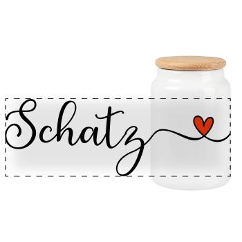 Schatz Schriftzug mit Herz Geschenk - Panorama Keksdose mit Holzdeckel - Weiß - Vorne