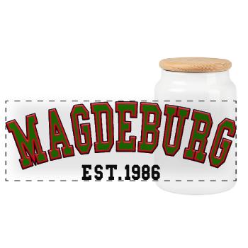 Magdebourg Fondée en 1986 - Boîte à biscuits avec couvercle en bois - blanc - Devant