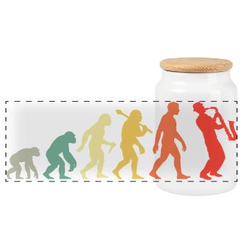 Saxophonist Evolution - Retro Saxophon Musiker - Panorama Keksdose mit Holzdeckel - Weiß - Vorne