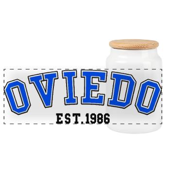 Oviedo Est. 1986 - Panoramic Cookie Jar with Wooden Lid - white - Front
