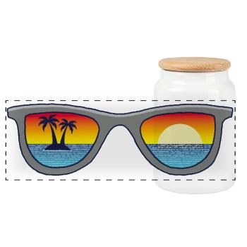 Sonnenbrille und Paradies - Panorama Keksdose mit Holzdeckel - Weiß - Vorne