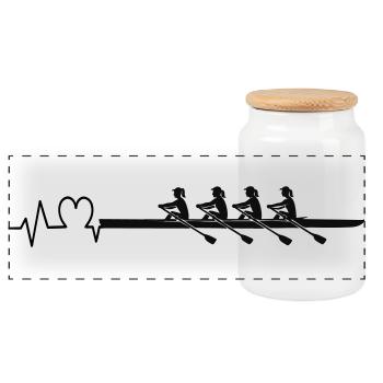 Rowing Heartbeat Women's Fours - Panoramic Cookie Jar with Wooden Lid - white - Front