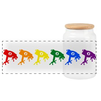 Rainbow Frogs - Panoramic Cookie Jar with Wooden Lid - white - Front