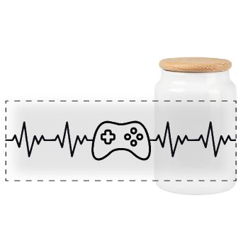 Controller Gamer EKG Herzschlag - Panorama Keksdose mit Holzdeckel - Weiß - Vorne