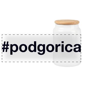 Podgorica Montenegro Hashtag - Panoramic Cookie Jar with Wooden Lid - white - Front