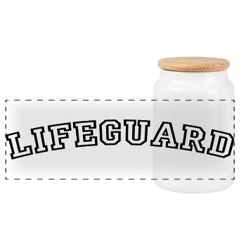 Lifeguard College Font Typography - Panoramic Cookie Jar with Wooden Lid - white - Front