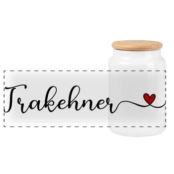 Trakehner lettering with heart - Panoramic Cookie Jar with Wooden Lid - white - Front