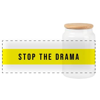Stop the Drama Saying - Panoramic Cookie Jar with Wooden Lid - white - Front
