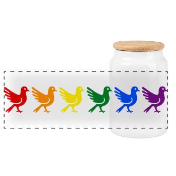 Rainbow Doves - Panoramic Cookie Jar with Wooden Lid - white - Front
