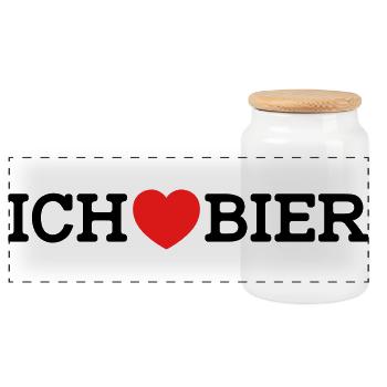 Ich liebe Bier (Farben änderbar) - Panorama Keksdose mit Holzdeckel - Weiß - Vorne